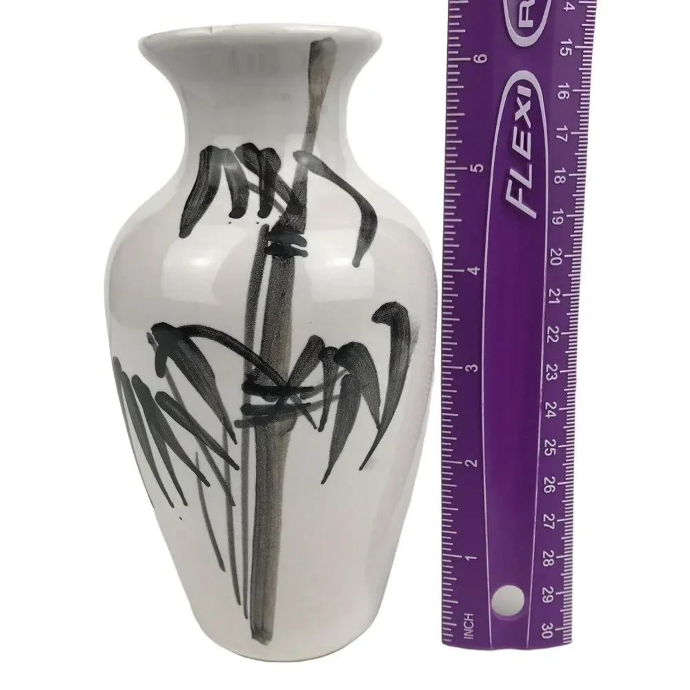 Jasco 6'' Bud Vase Bamboo Motif White Black Painted Made in Taiwan